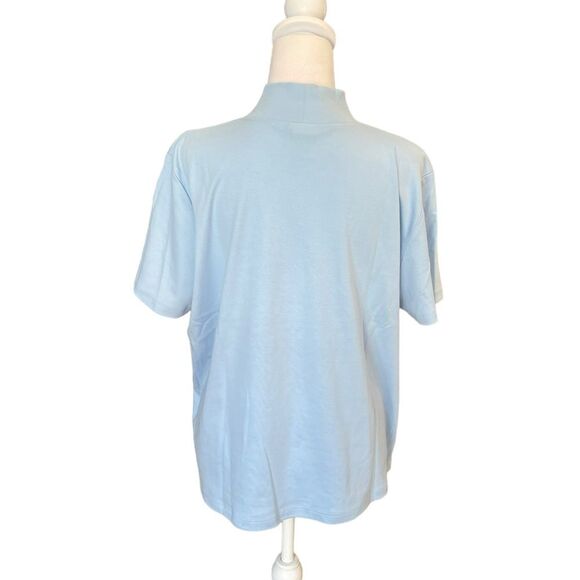 LL Bean Short Sleeve Mock Neck Supima Cotton Shirt Womens Size XL Light Blue - Picture 4 of 8
